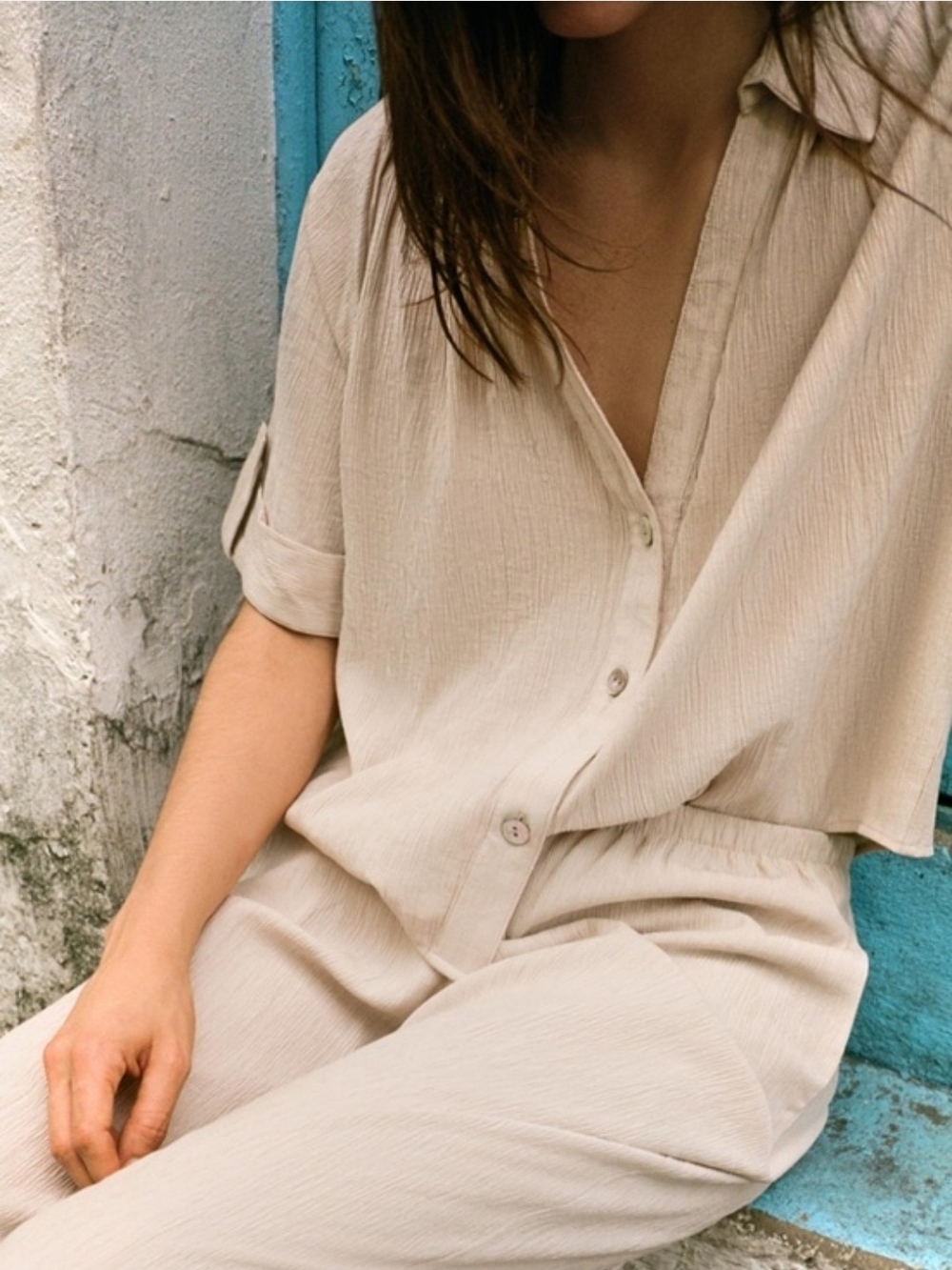 Zara Cream Relaxed Button Jumpsuit